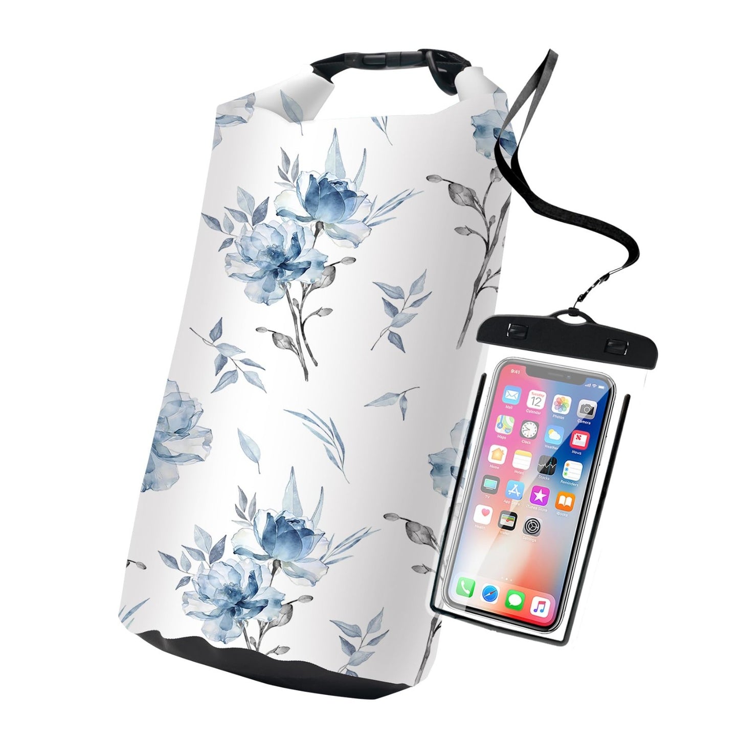 Waterproof Dry Bag - Blue Flower Design, Lightweight Floating Backpack for Kayak1