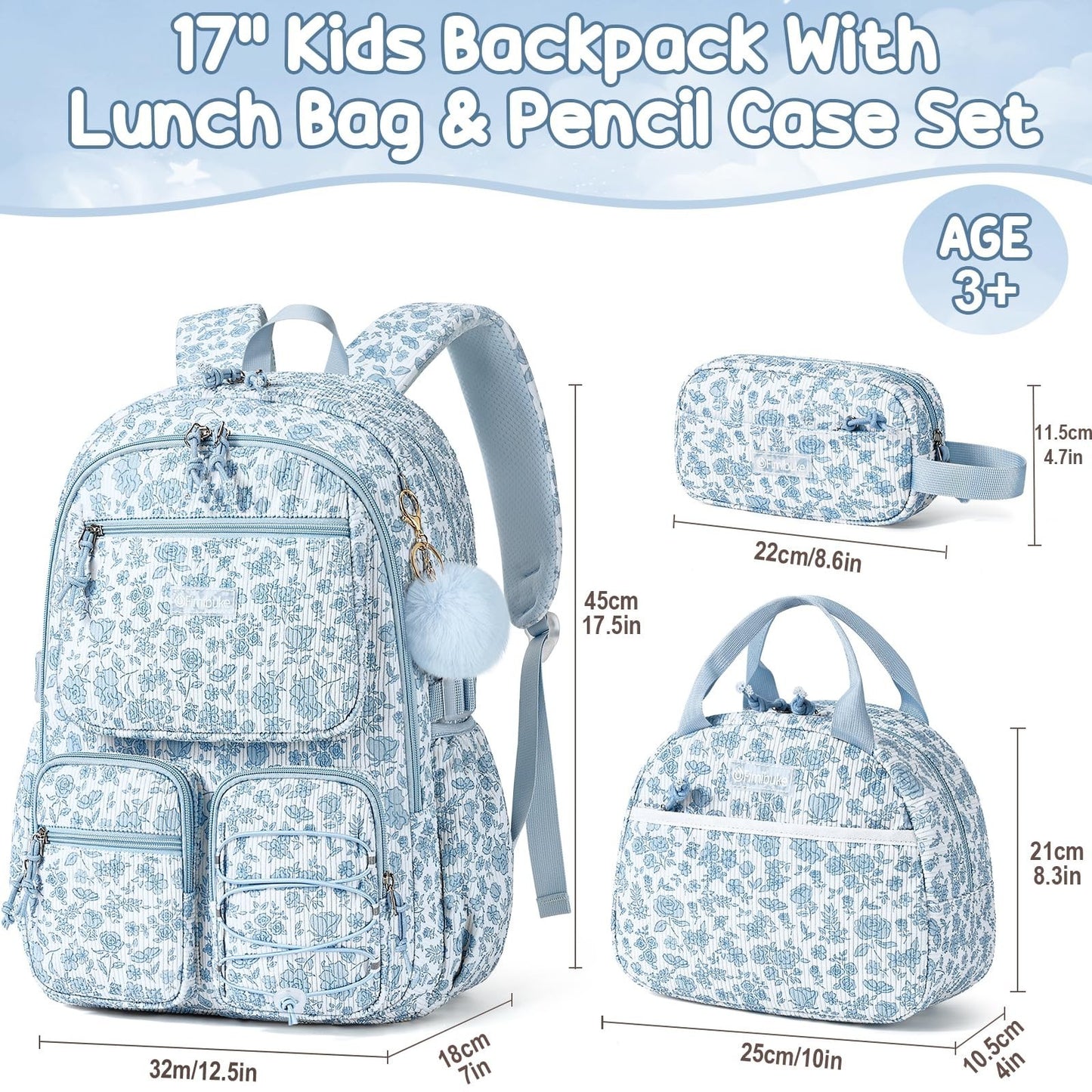 Stylish Corduroy Backpack Set for Girls   3PC Kids Backpack with Lunch Box2