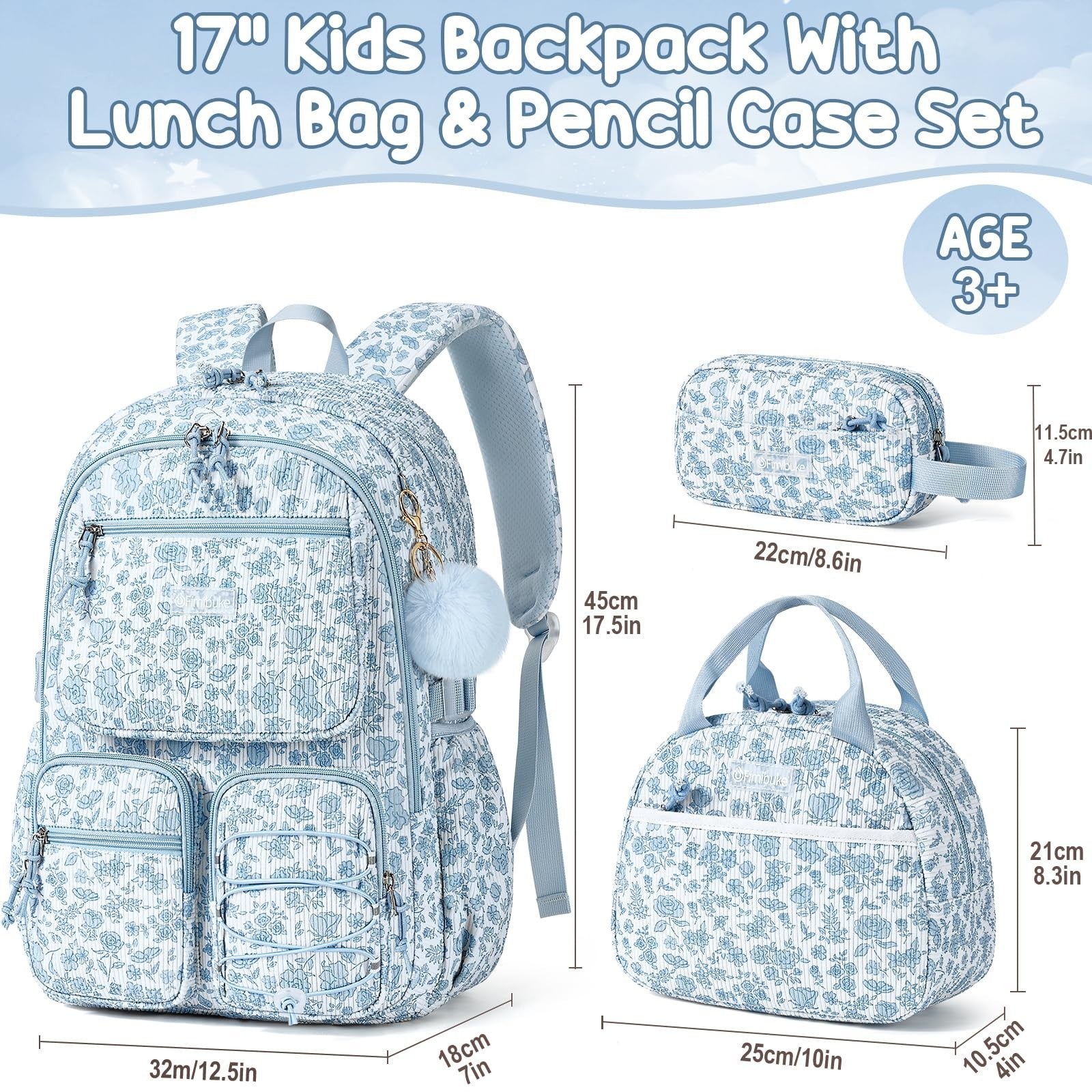 Stylish Corduroy Backpack Set for Girls   3PC Kids Backpack with Lunch Box2