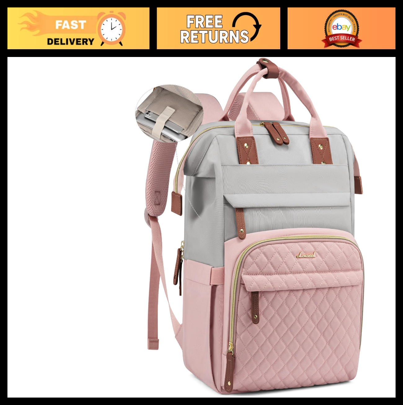 Waterproof Laptop Backpack for Women, 15.6'' Teacher Nurse Work Bag, Travel Purs0
