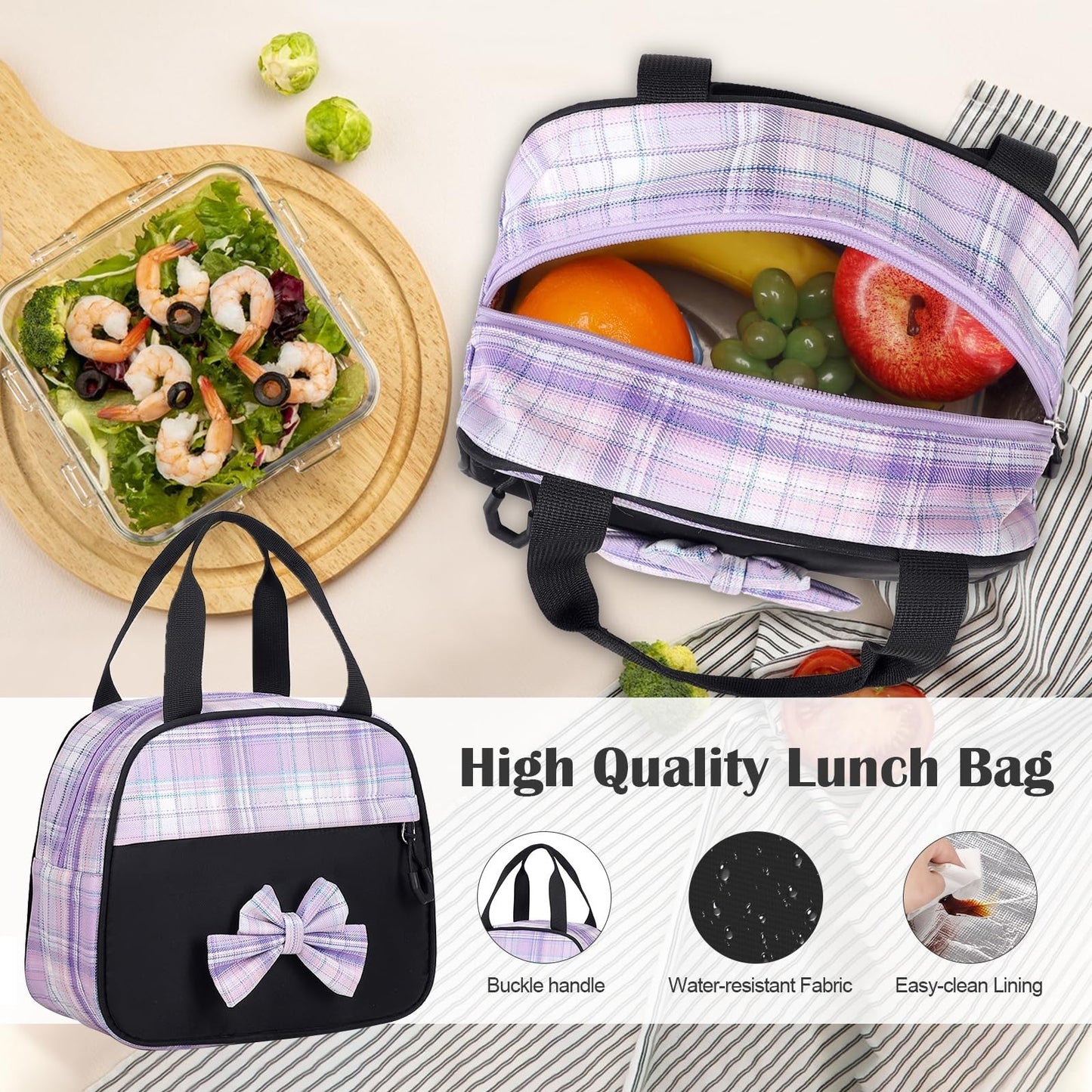 Cute Bow Backpack for Girls   School Bag with Lunch Bag & Pen Case, Stylish & Fu5