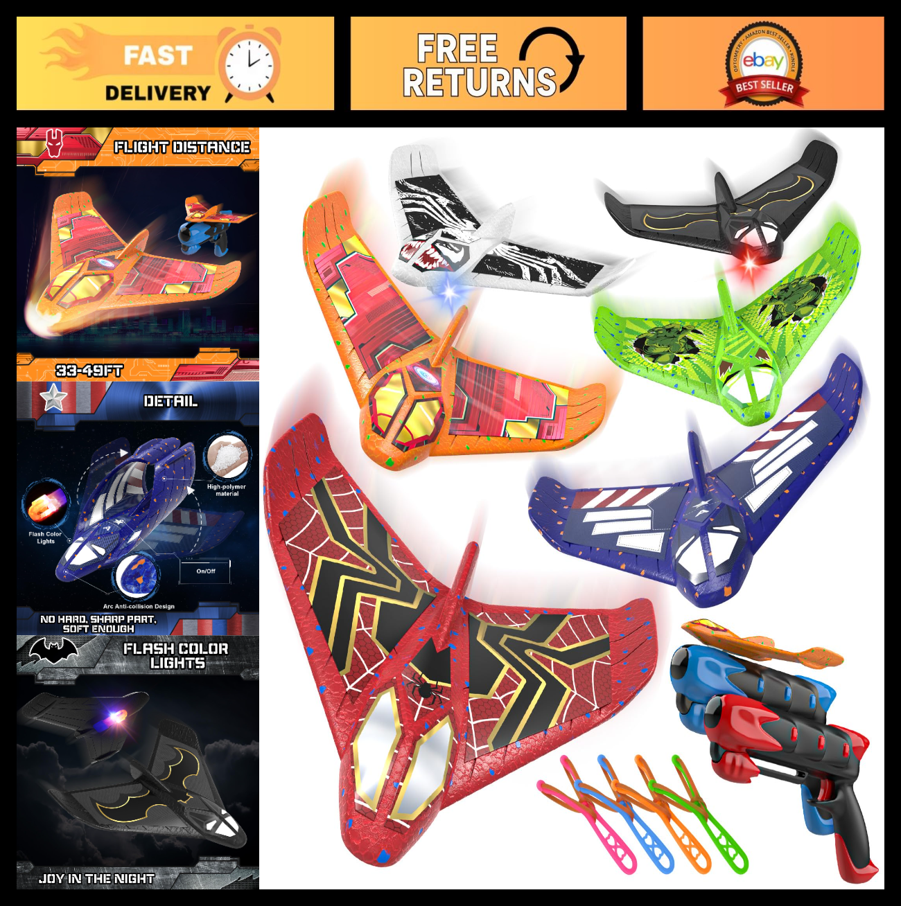 6 Pack LED Foam Airplane Launcher Toys for Kids   Outdoor Flying Fun for Ages 3 0