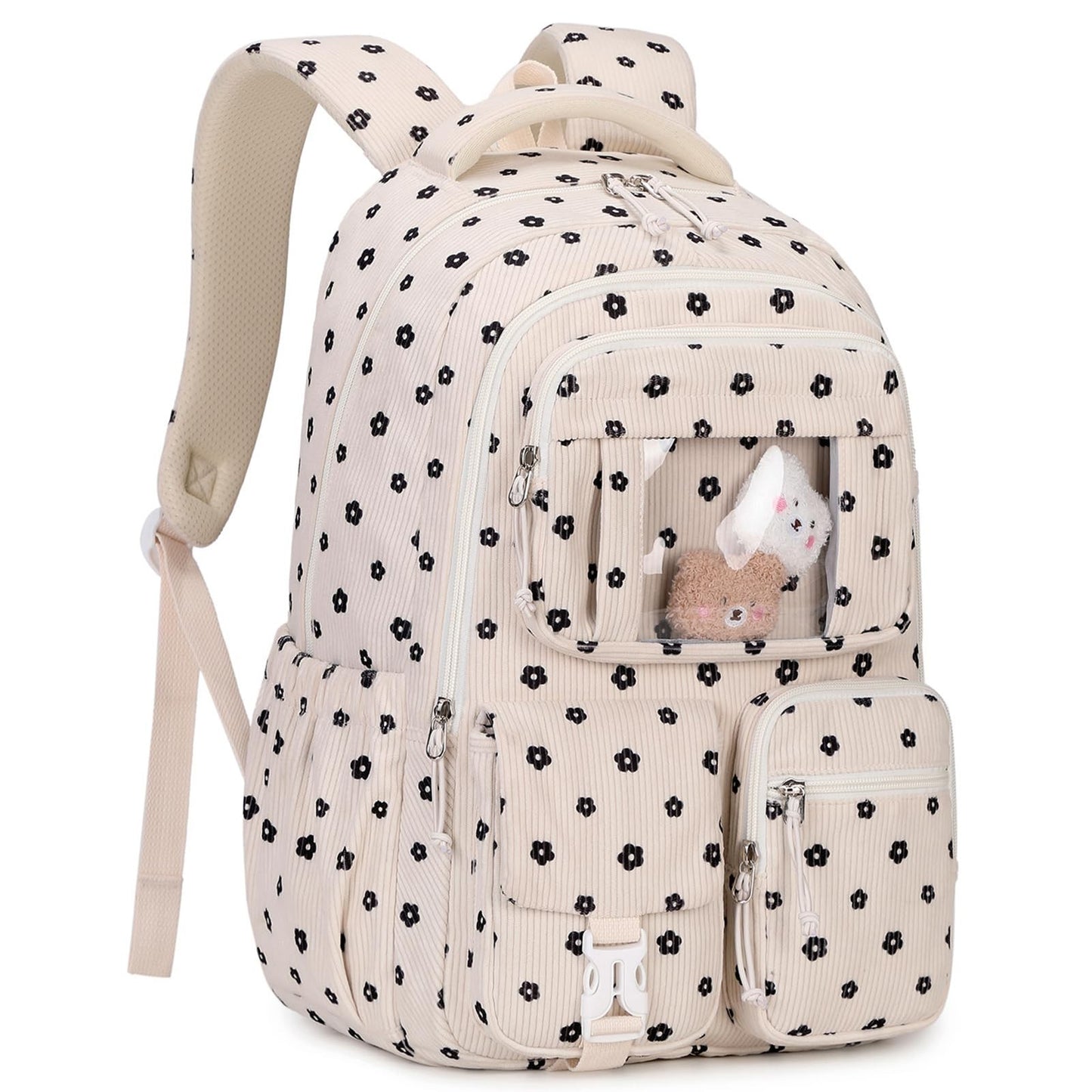 Kawaii Corduroy Backpack for Girls - Cute School Bag, Book Bag for Kids, Floral1