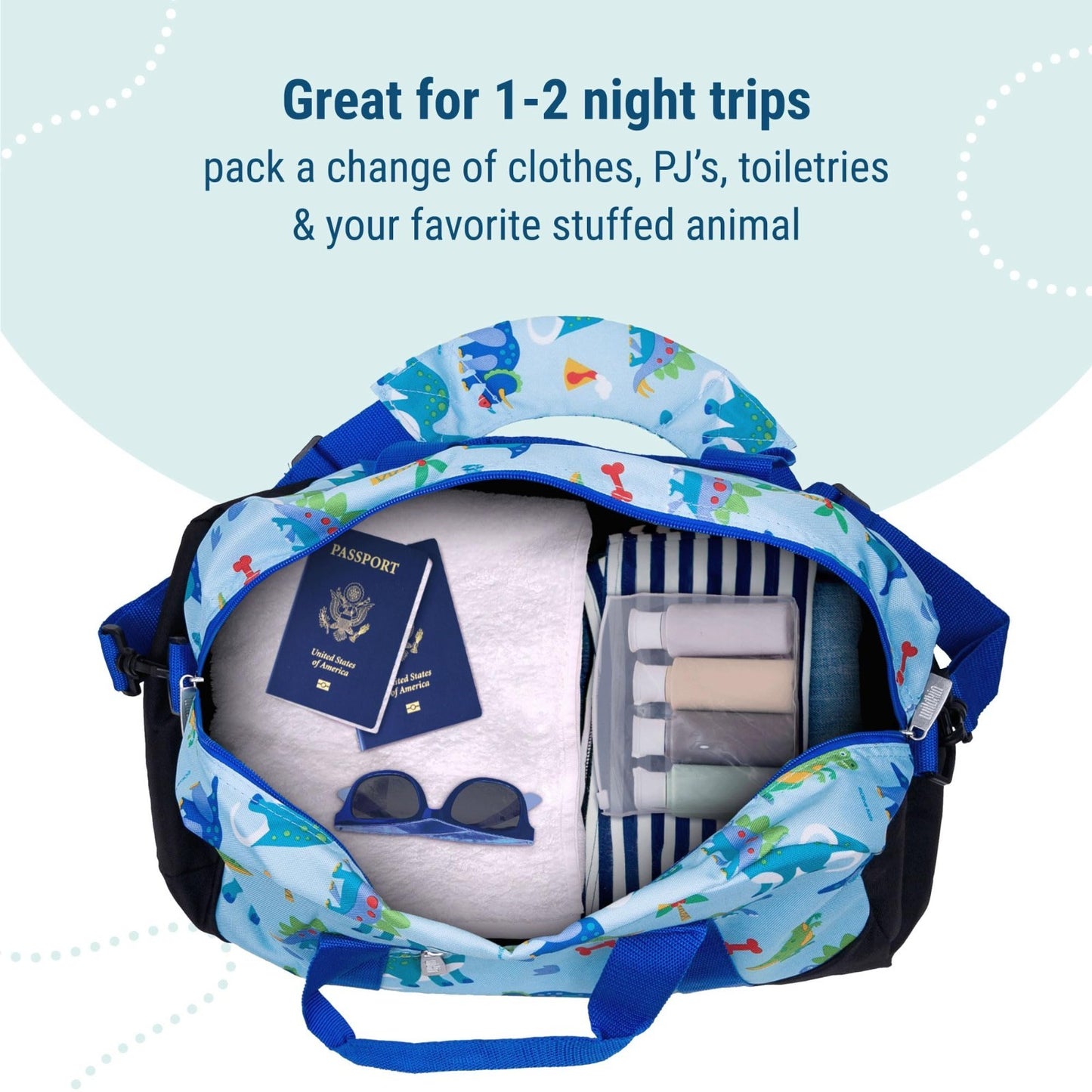Kids Overnighter Duffel Bag - Carry-On Size for School & Sleepovers - Dinosaur D5