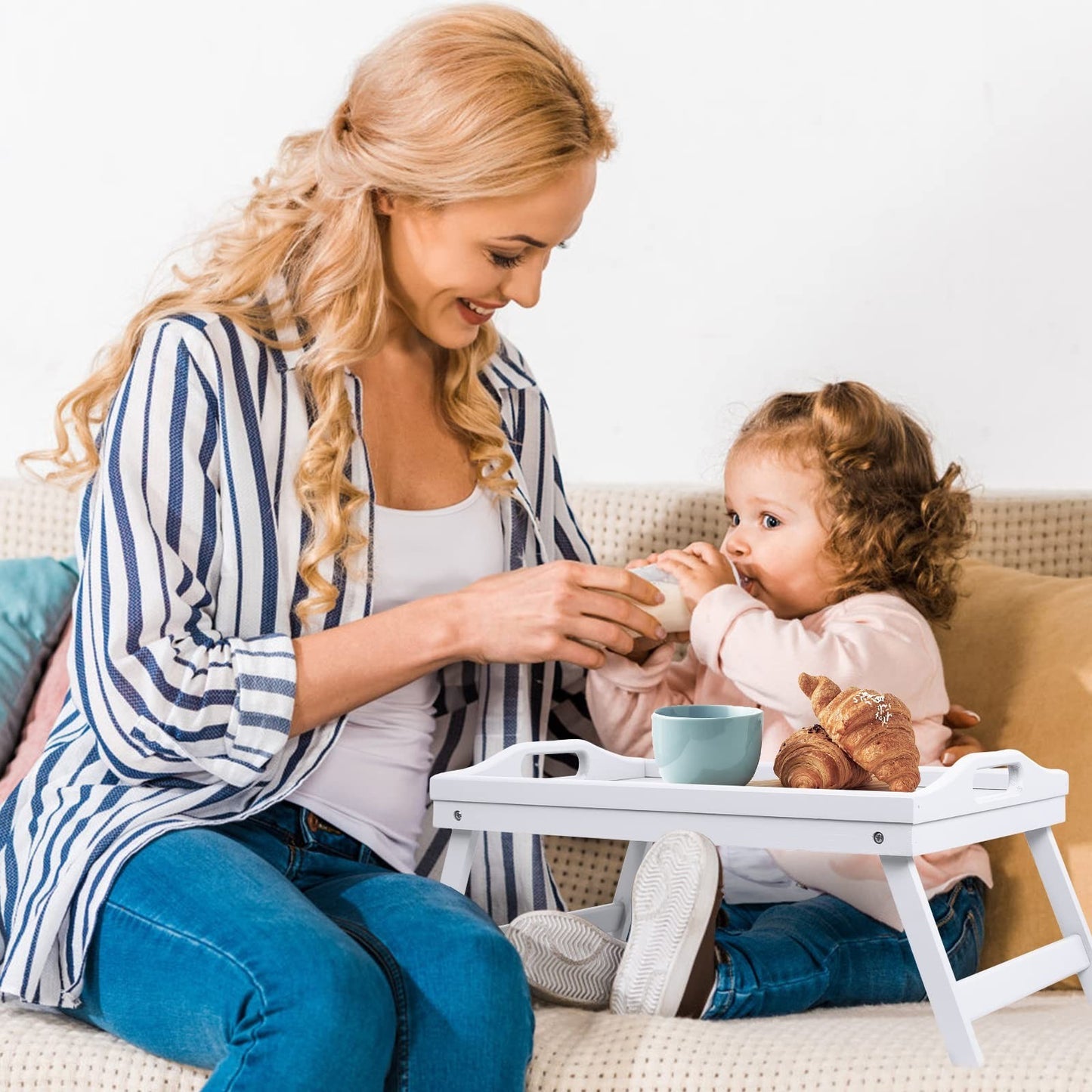 Foldable Bamboo Bed Tray Table with Handles - Ideal for Breakfast, Snacks, Lapto2