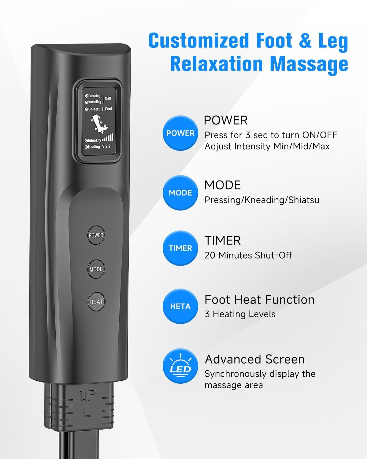 Leg Compression Boots - Foot Massager with Heat, 3 Modes & Intensities, Muscle R3