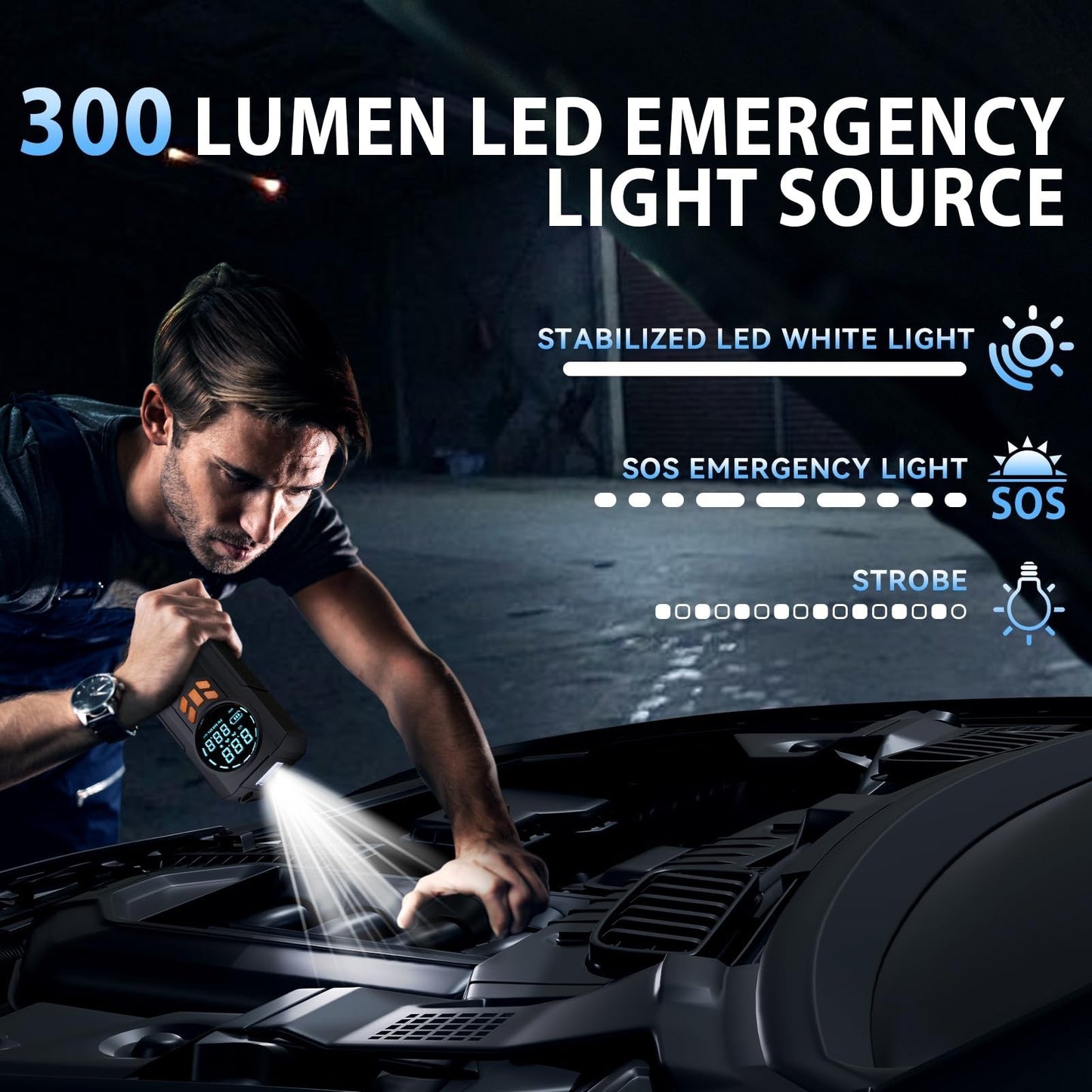 Portable Jump Starter & Air Compressor 5000A 160PSI, 12V Battery Booster, LED Li2