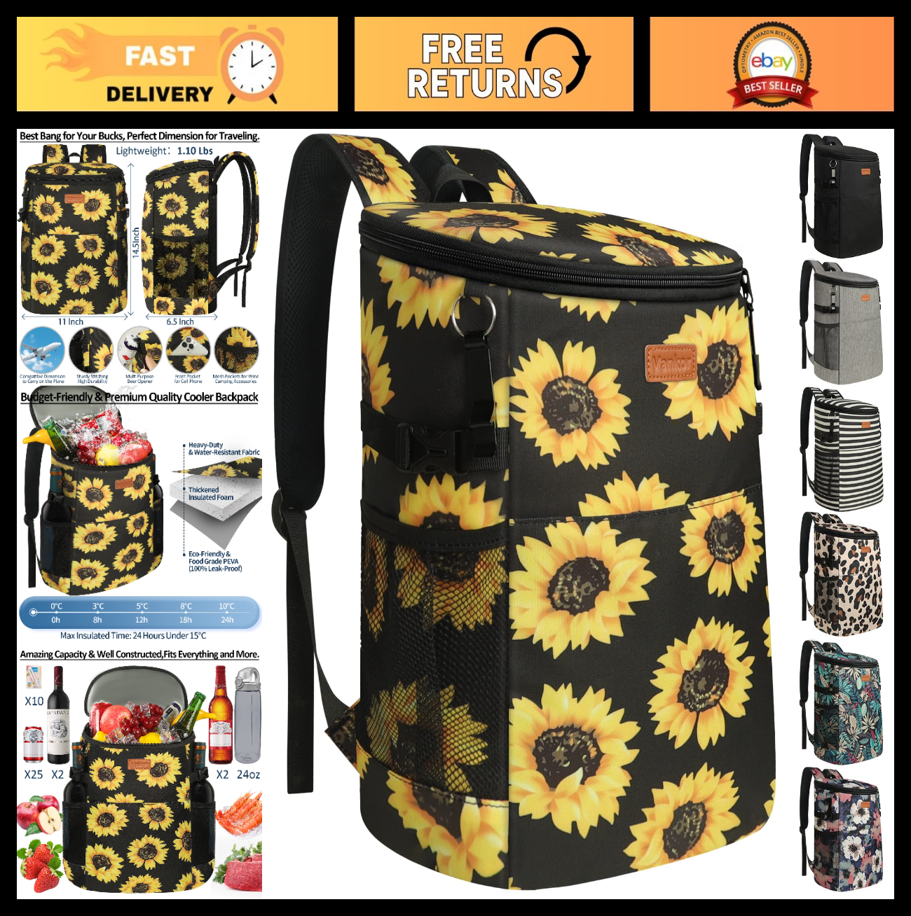 Insulated Camping Cooler Backpack - Holds 30-45 Cans, Waterproof, Leak-Proof, Pe0