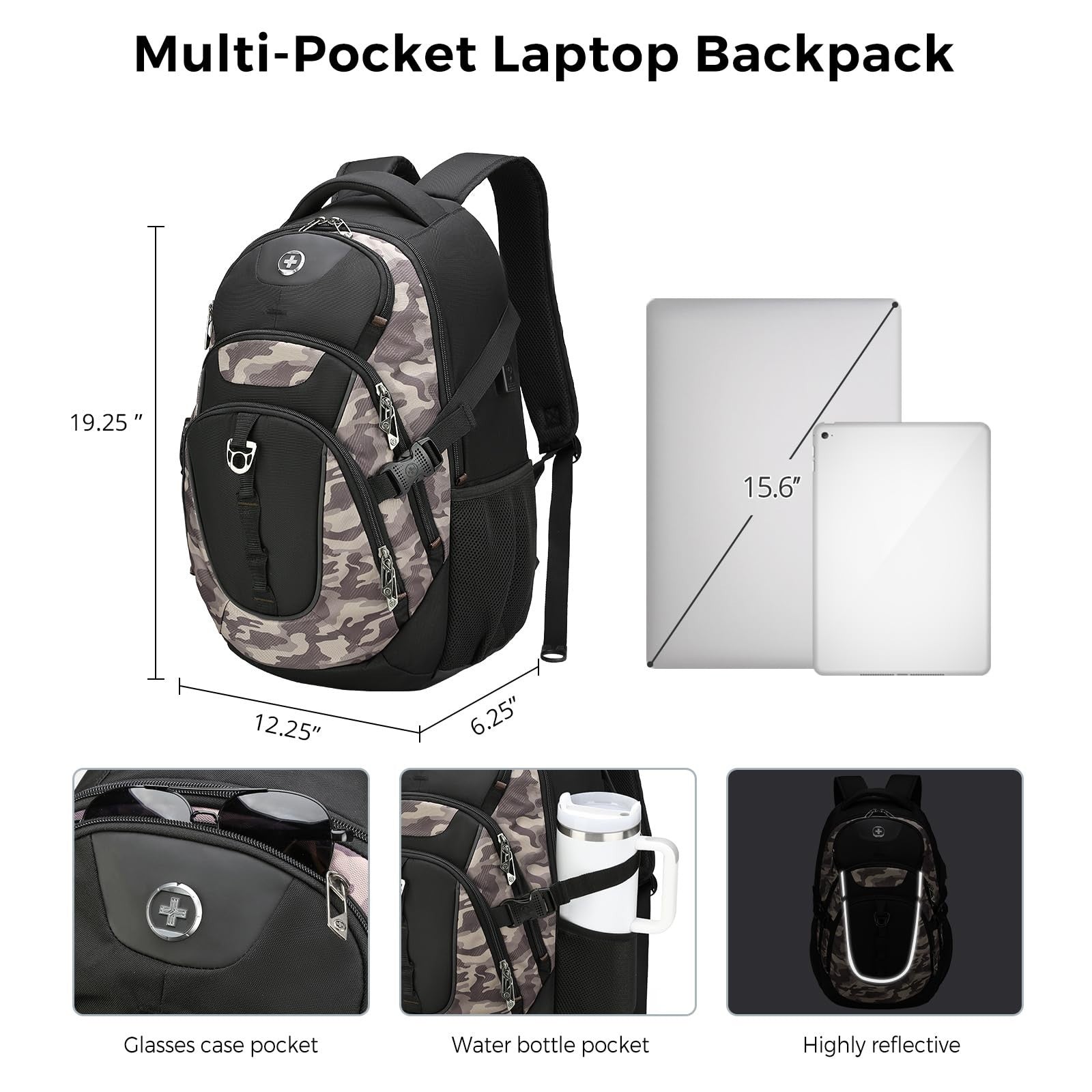 Laptop Backpack with USB Charging Port, 15.6" Travel Backpack, 31L College Bag,4
