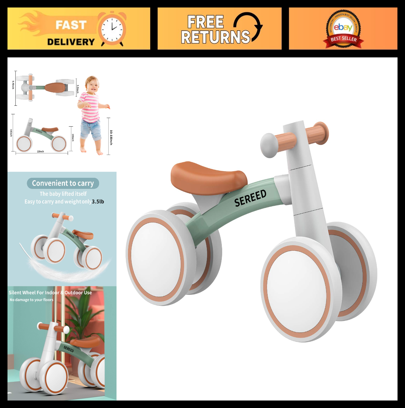Toddler Balance Bike for 1 Year Old   4 Wheels, First Birthday Gift, 12 24 Month0