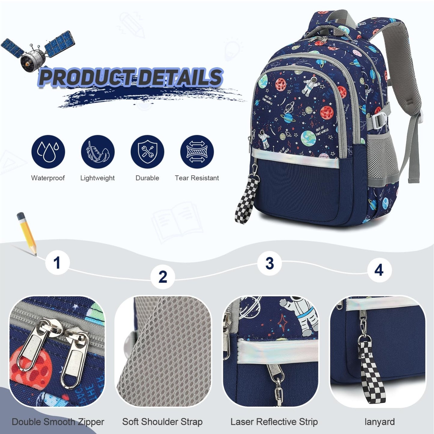 Luminous Boys Backpack Set   3PCS with Lunch Box & Pencil Case, School Gear5