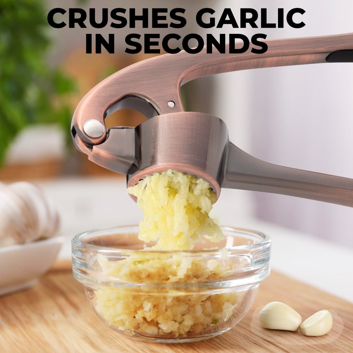 Large Garlic Press Set   Premium Rust Proof Mincer Tool with Easy Squeeze Peeler5