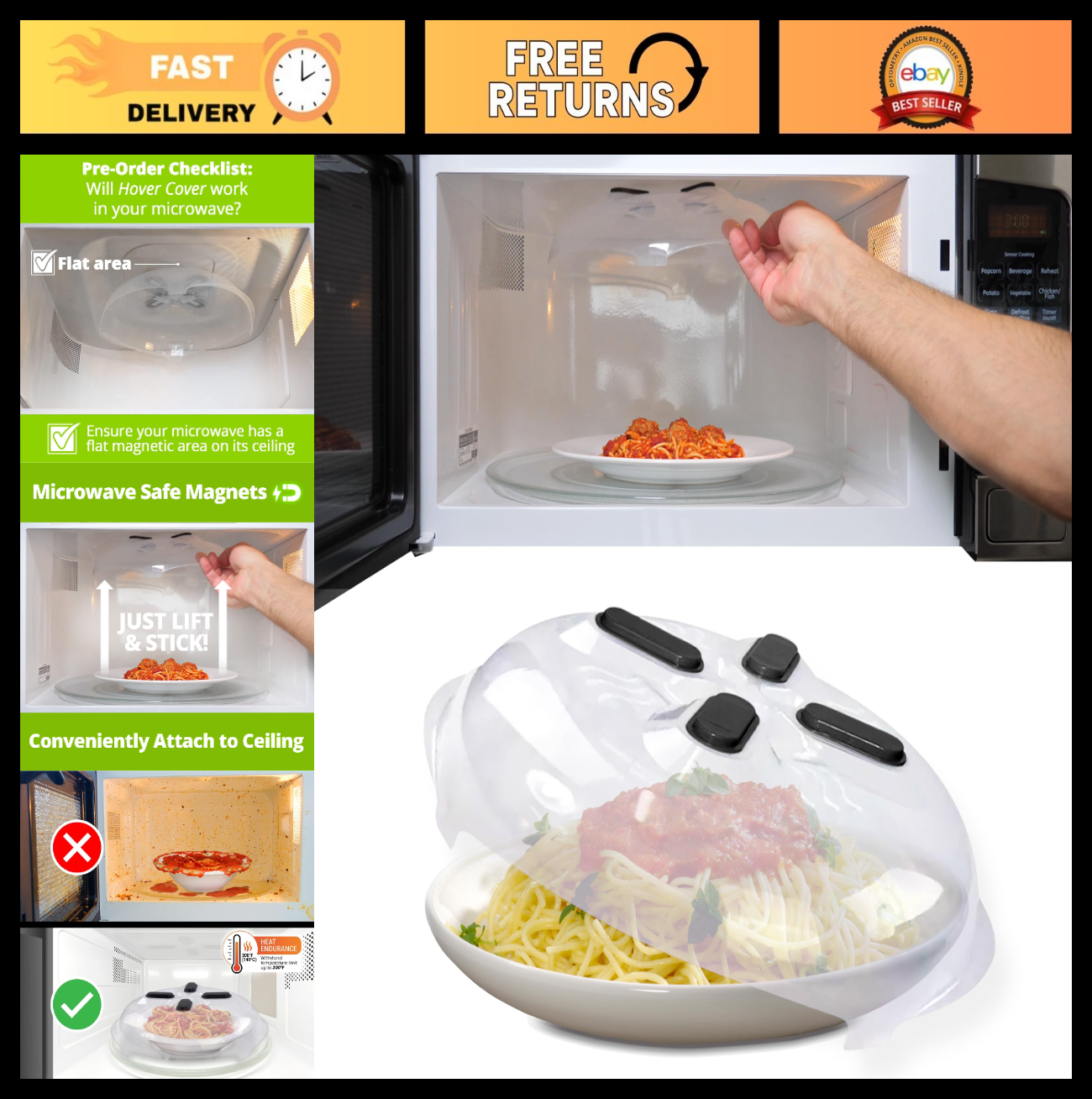 Magnetic Microwave Splatter Cover   12" BPA Free, Vented Lid, Anti Splash, Dishw0