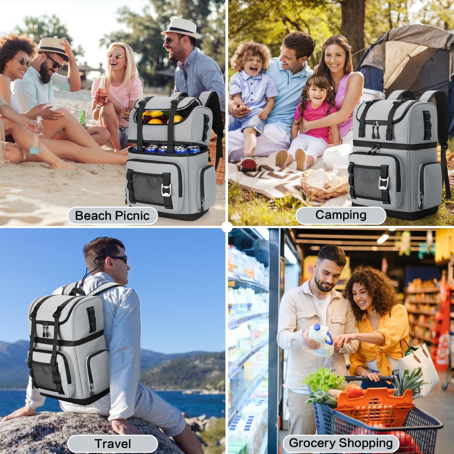 Large Waterproof Insulated Cooler Backpack - Leak Proof, Double Decker, 26L, Ide6