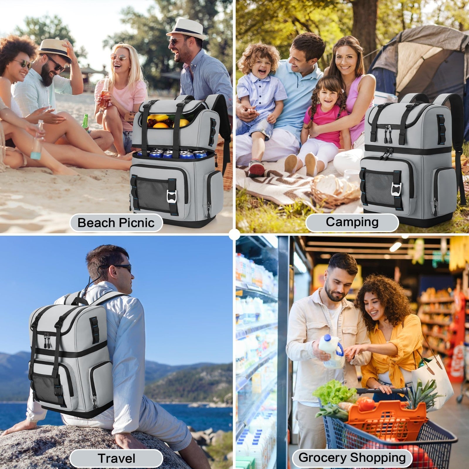 Large Waterproof Insulated Cooler Backpack - Leak Proof, Double Decker, 26L, Ide6