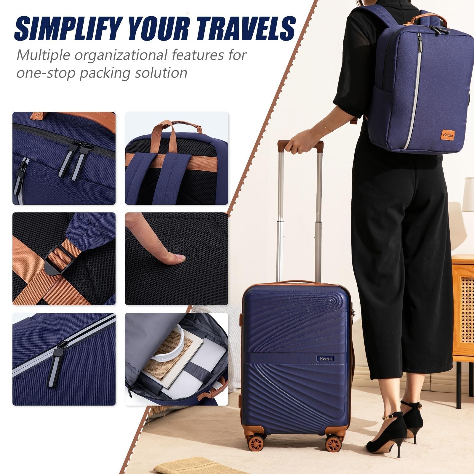 3-Piece Carry-On Luggage Set - Lightweight ABS Hardshell, 360° Spinner Wheels, T4