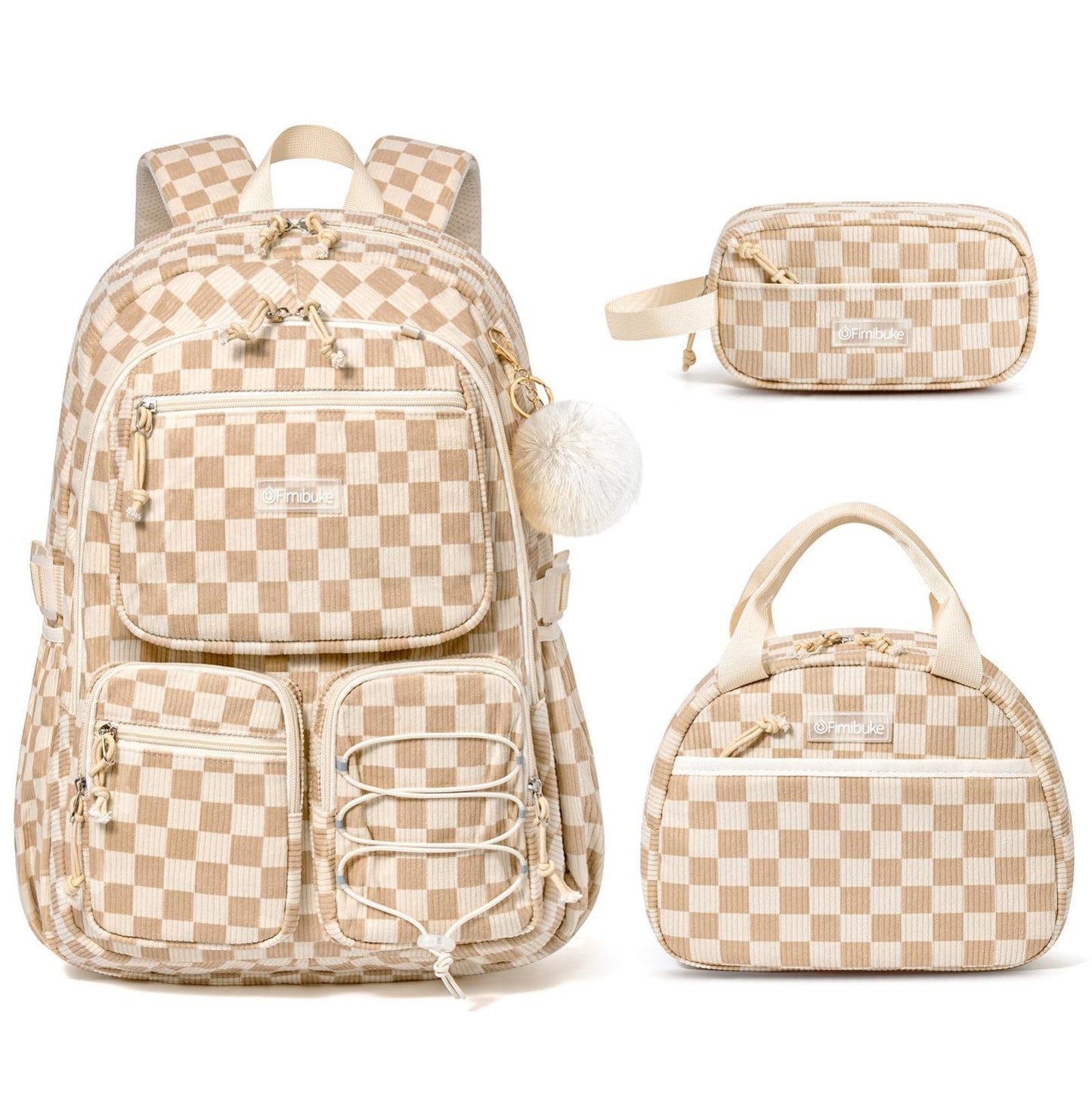 Stylish Corduroy Backpack Set for Girls   3PCS Kids School Bag with Lunch Box1