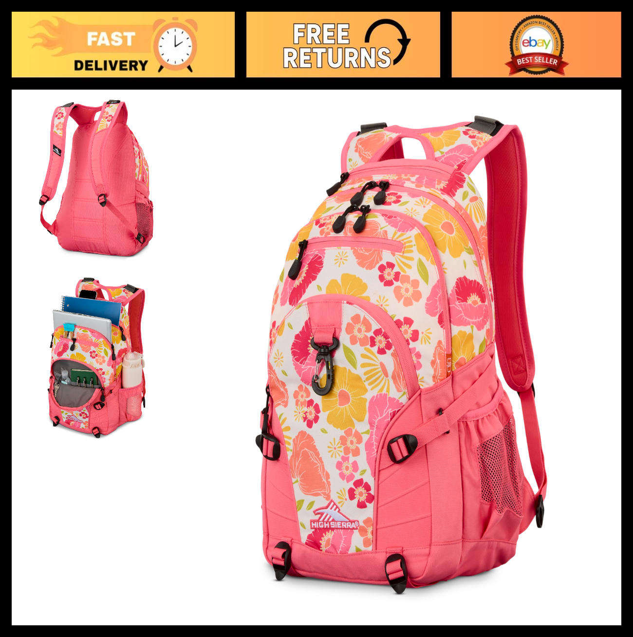 Versatile Travel & Work Backpack with Tablet Sleeve   Surf Floral/Pink Design0