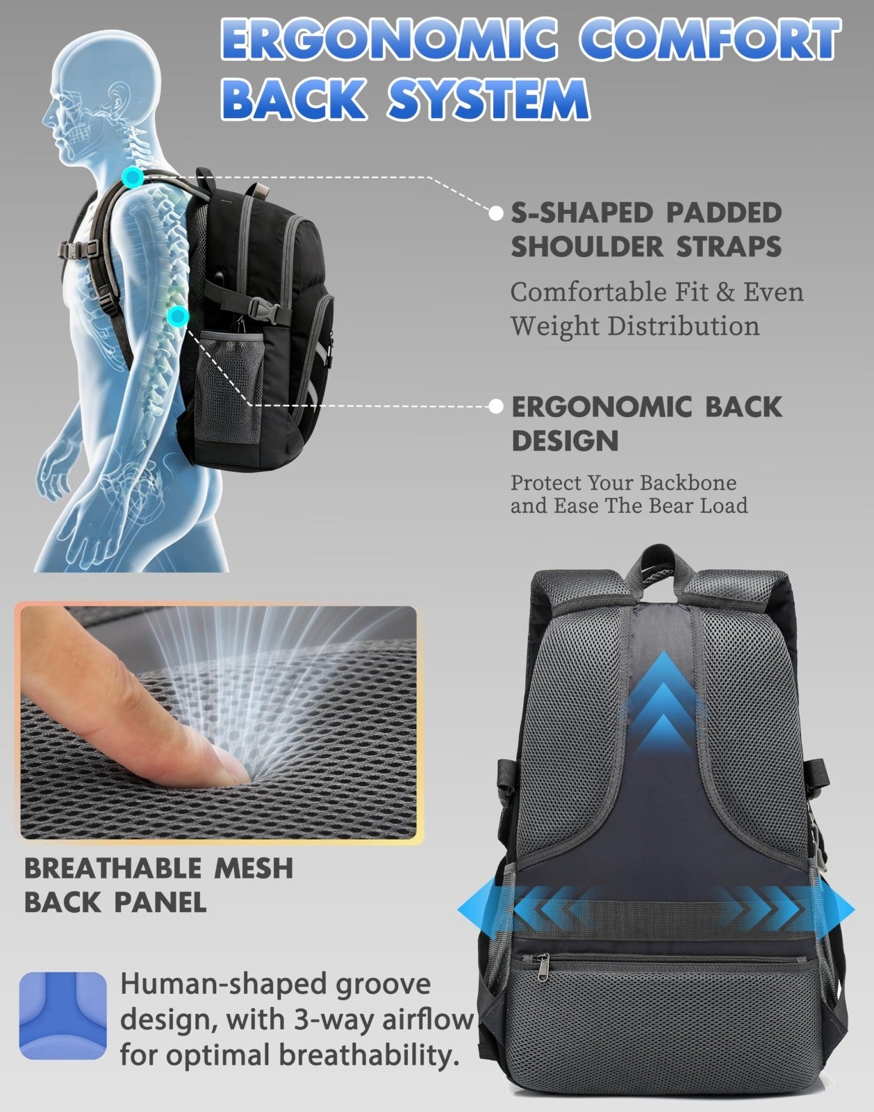 College Laptop Backpack, Travel Bookbag with USB Charging Port, Anti Theft, Fits4