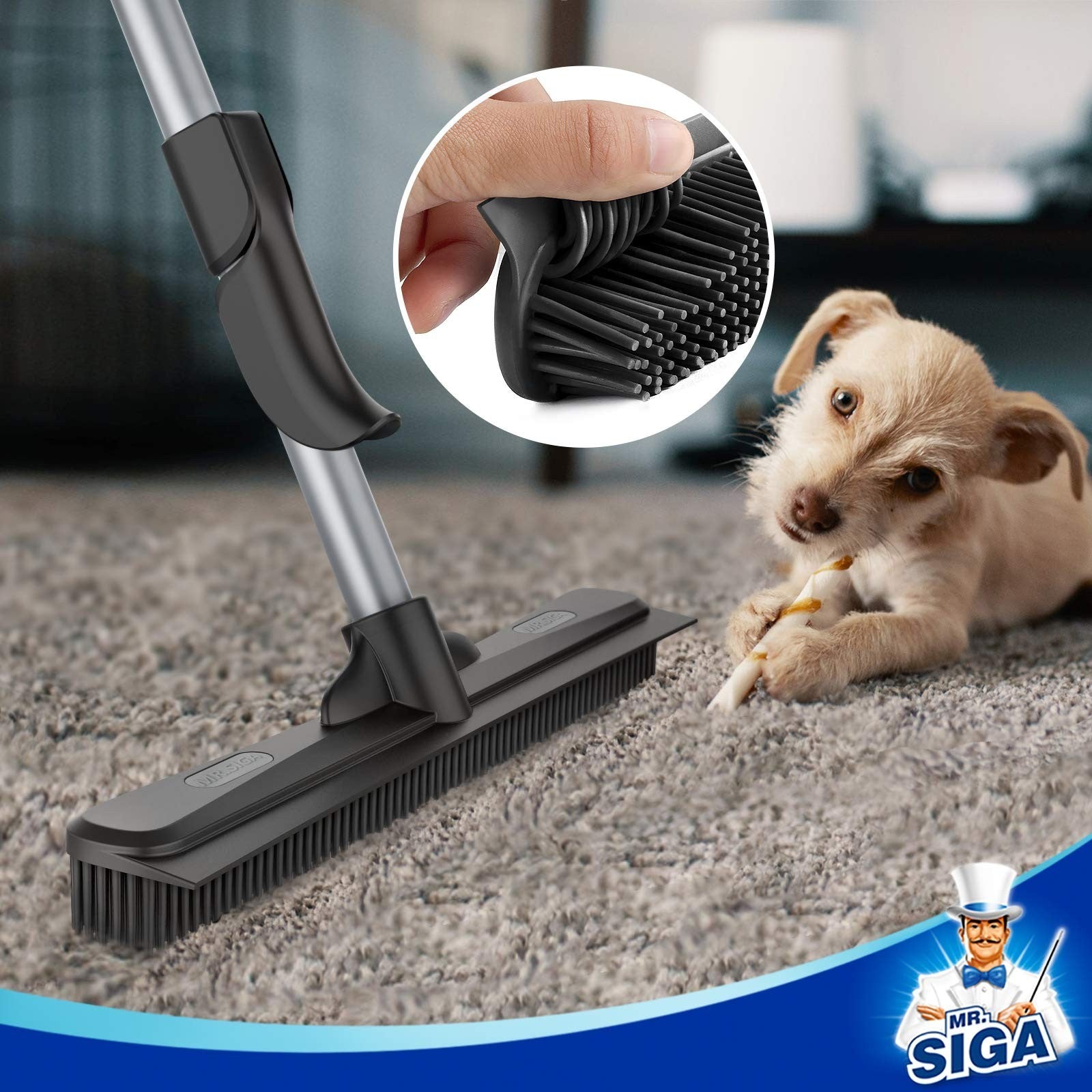 Pet Hair Removal Rubber Broom with Built-in Squeegee for Easy Cleaning3