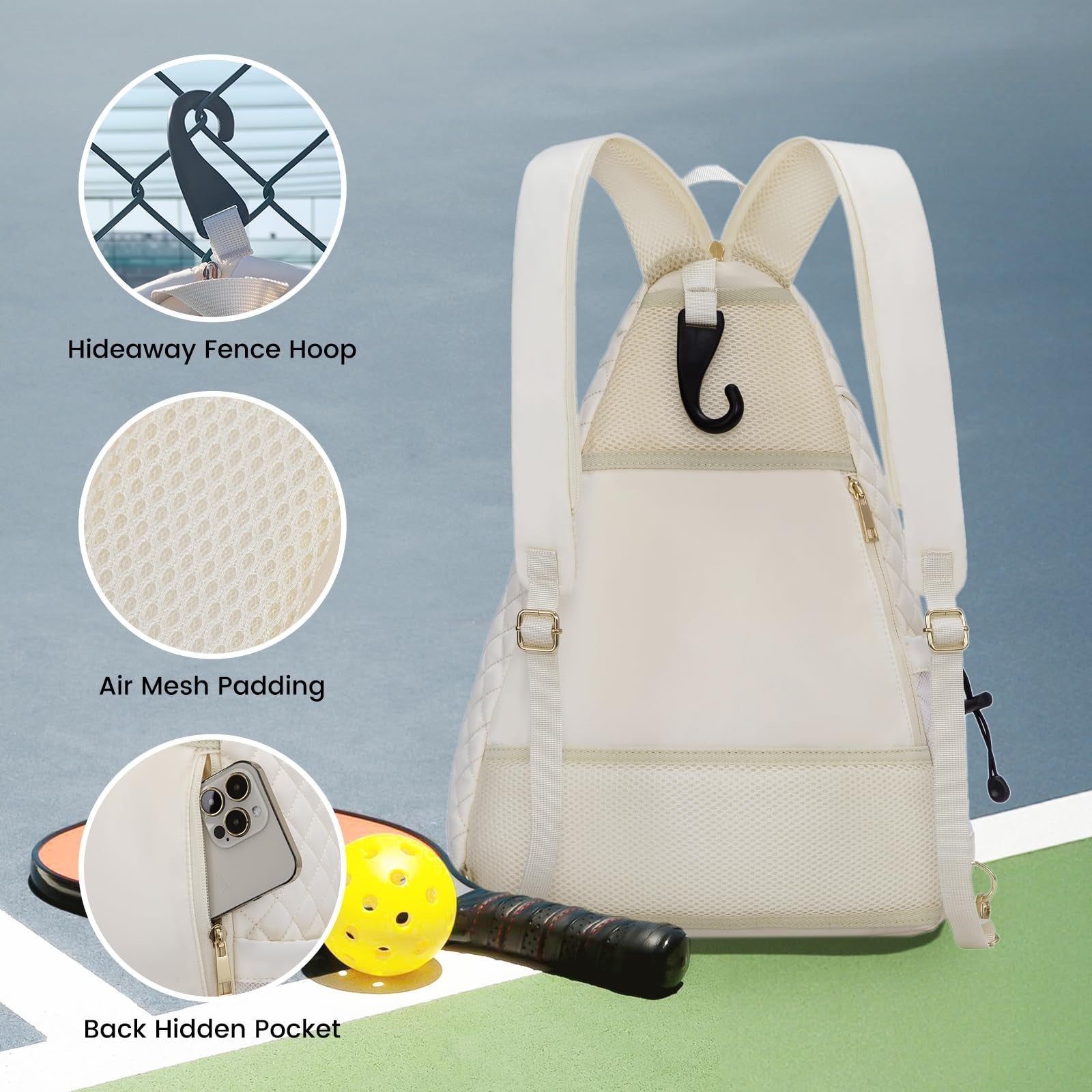 Quilted Women's Pickleball Backpack - Crossbody Sling Bag for Tennis & Paddle5