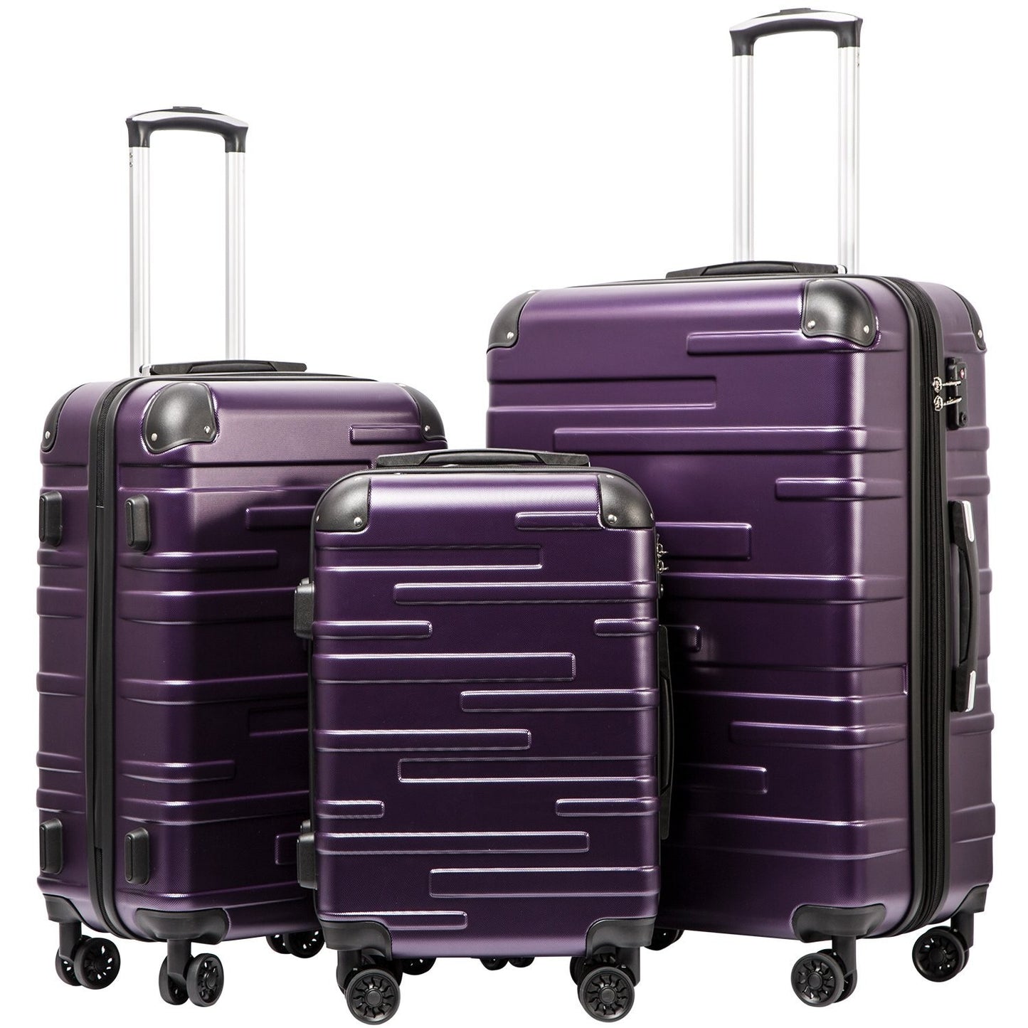 3-Piece Hardside Luggage Set - ABS, Scratch-Resistant, TSA Lock, 360° Spinner Wh1