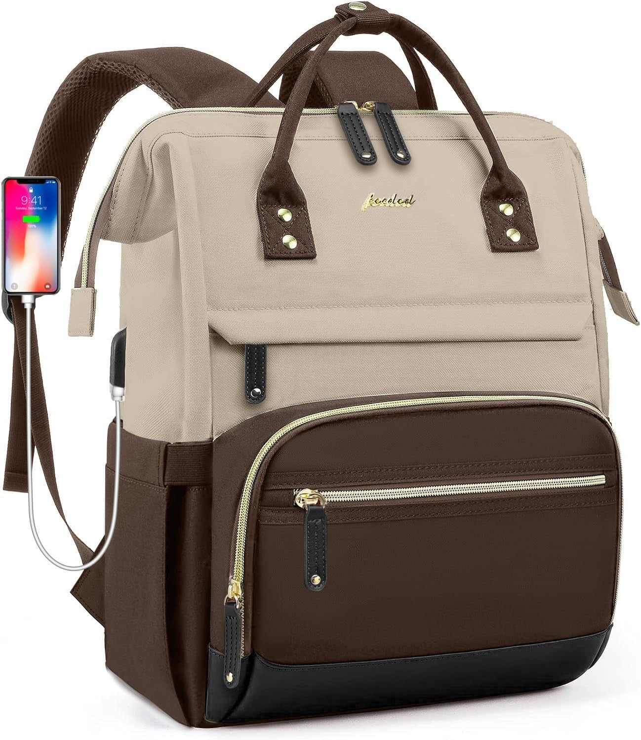 15.6" Laptop Backpack for Women, USB Charging, Large Travel Work Bag, Casual Day1