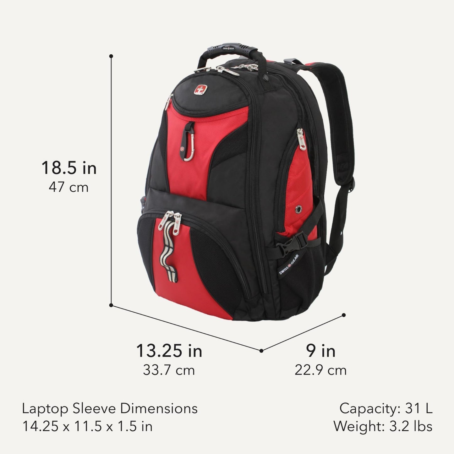 17 Inch TSA Laptop Backpack, Travel Friendly, Water Resistant, Black/Red2