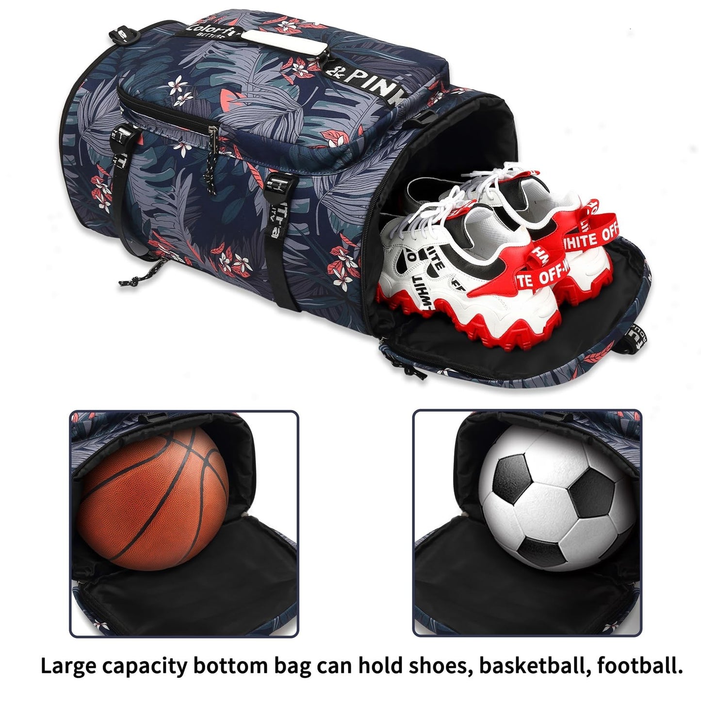 Waterproof Gym Duffel Backpack with Shoe Compartment, 4 Carry Methods, Sports &3