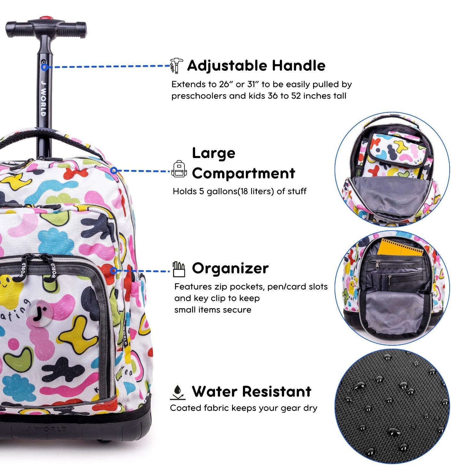 Kids Rolling Backpack & Lunch Bag Set   Elementary School Carry On Suitcase with4