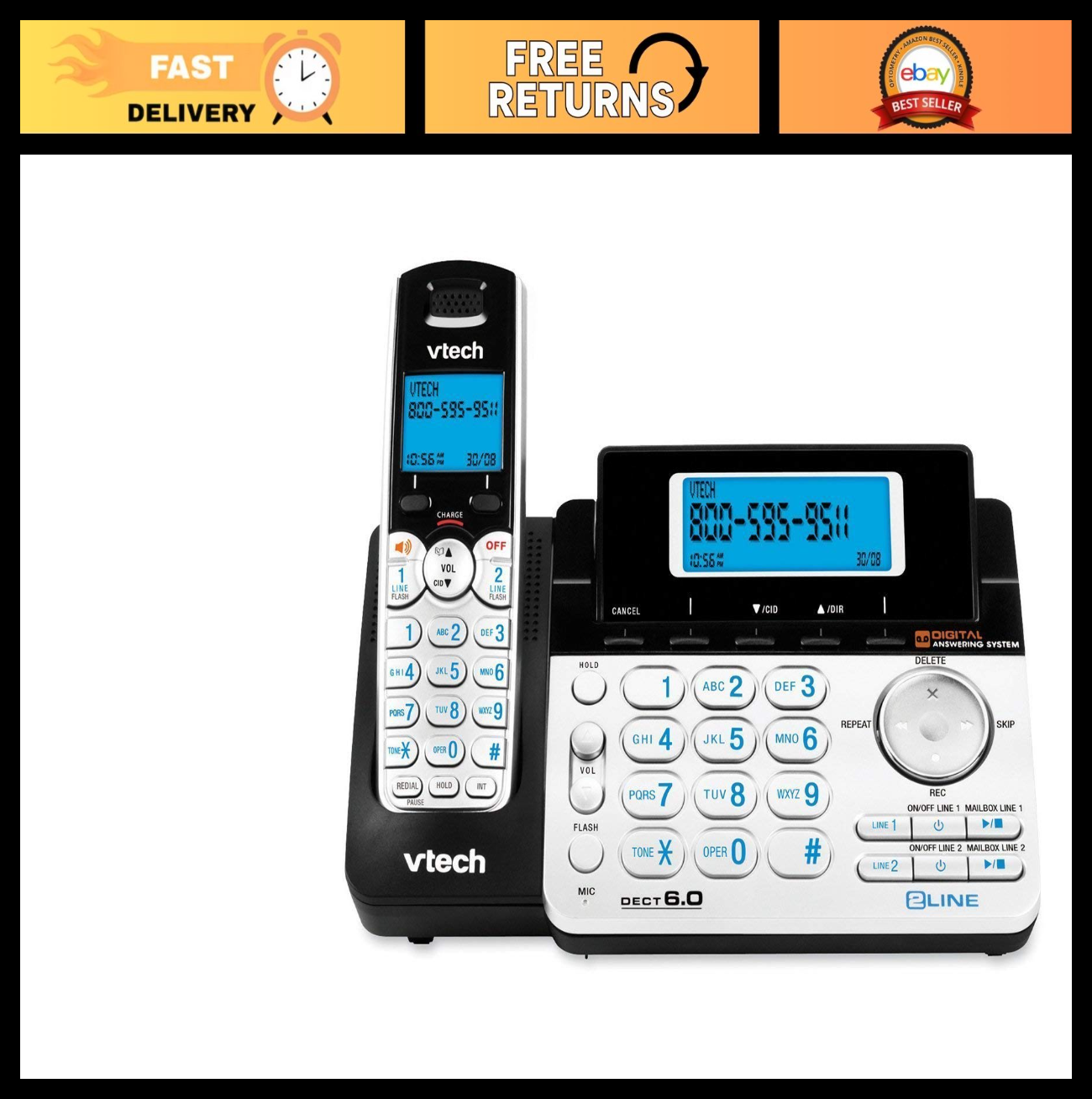 DECT 6.0 Dual Line Cordless Phone - Clear Sound, Long Range, Easy Setup0