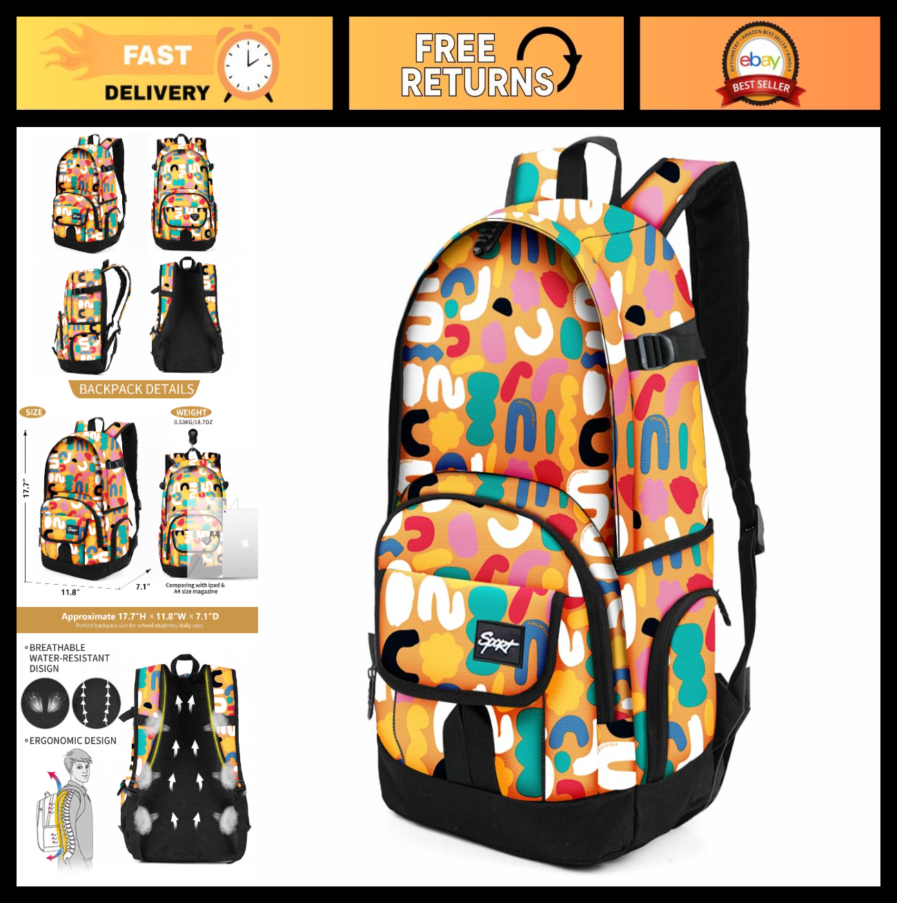 Lightweight School Backpack Travel Bag for Men & Women   College & Daily Use0