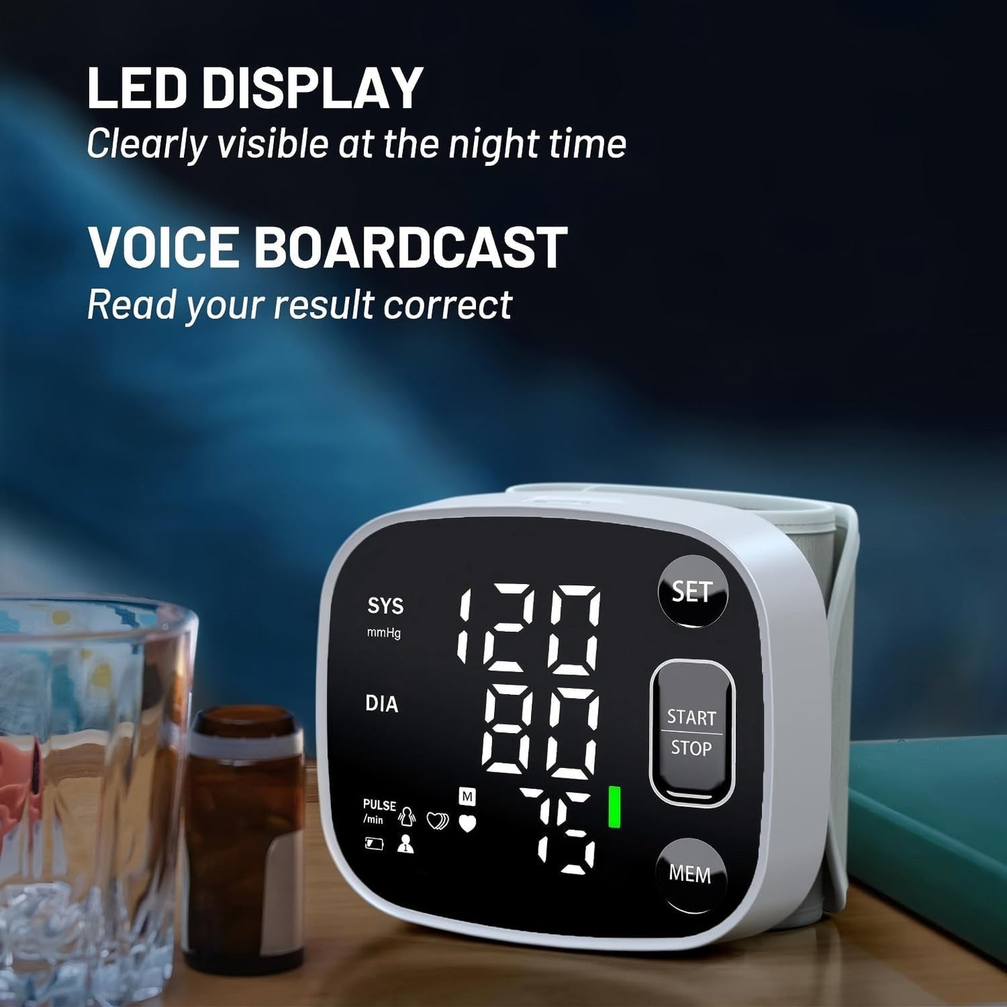 Rechargeable Wrist Blood Pressure Monitor   FDA Cleared, Adjustable Cuff, 240 Me3