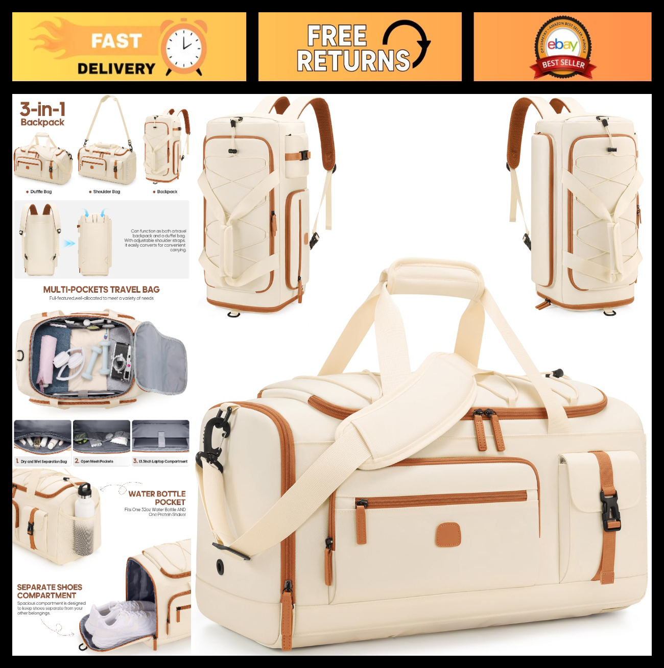 Versatile 3-in-1 Gym Bag with Shoe & Laptop Compartment | Anti-Theft Duffle Back0