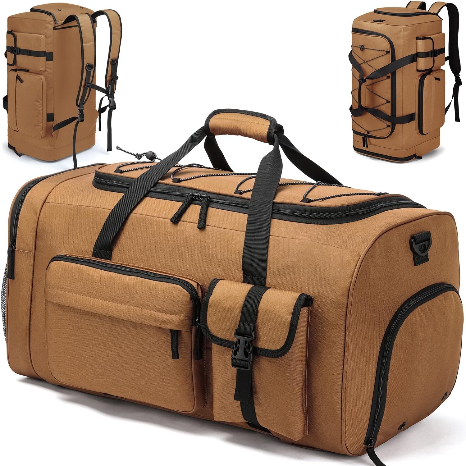 Large 70L Duffle Bag Backpack for Travel, Heavy Duty Gym Bag with Shoe Compartme7