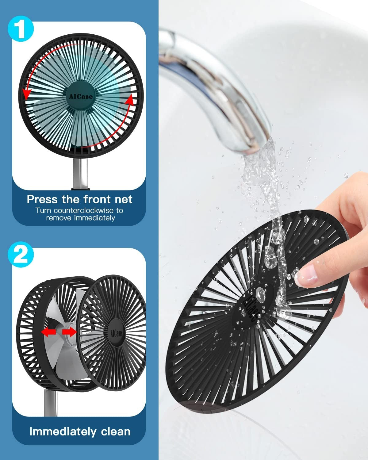 Portable Folding Stand Fan, USB Rechargeable 7200mAh, 4 Speed Adjustable Height,6
