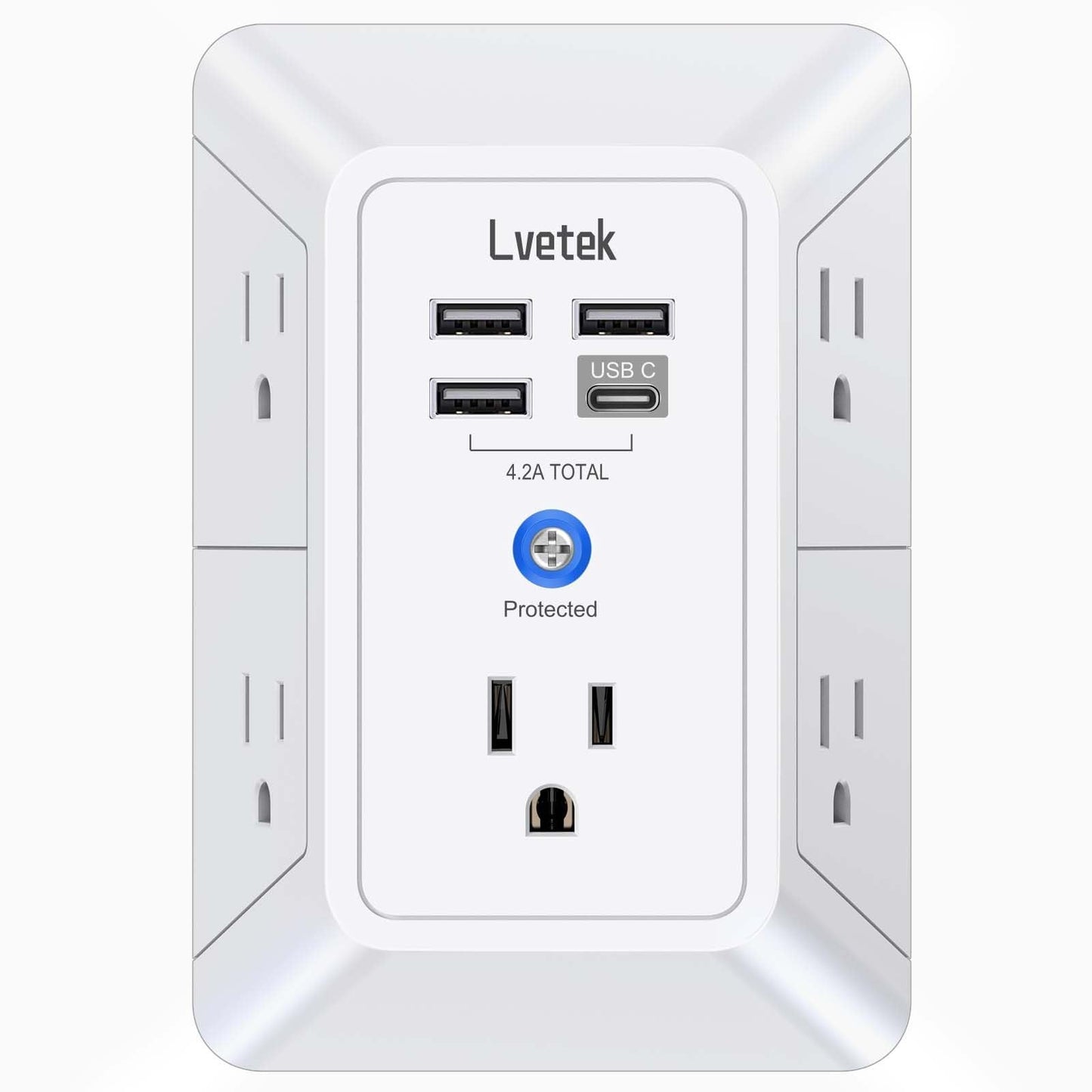 5-Outlet Wall Extender with 4 USB Ports & Surge Protection - Power Strip for Hom1