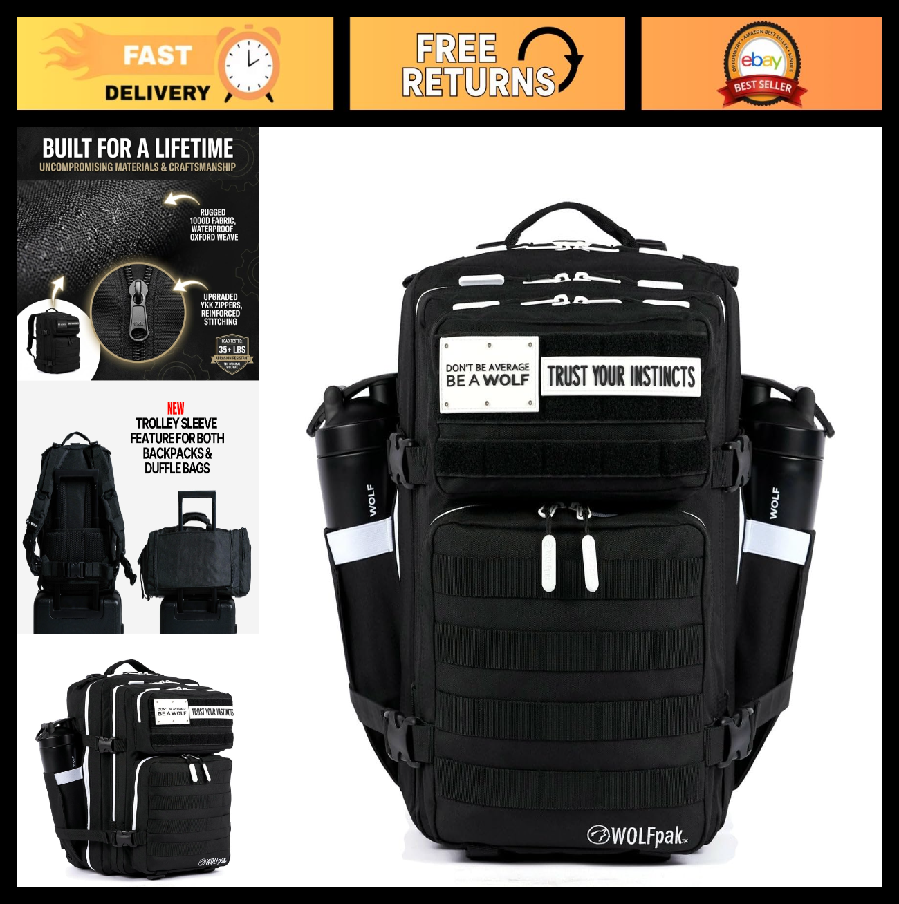 Durable 35L Waterproof Gym Backpack, MOLLE Webbing, Laptop Pocket, Athletic Gear0
