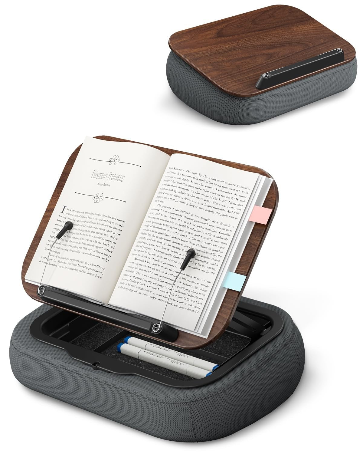 Adjustable Lap Pillow Stand with Storage, Multi-Angle Book Holder for Reading in1