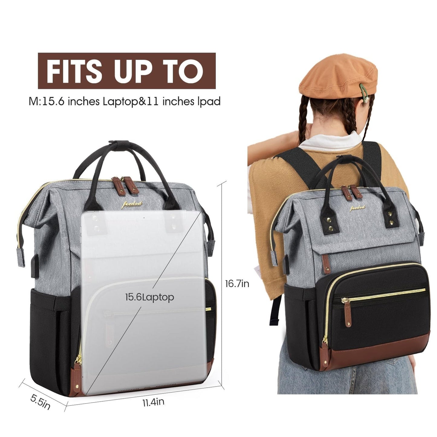 Stylish Laptop Backpack for Women, 15.6" Work Bag with USB Port, Large Capacity3