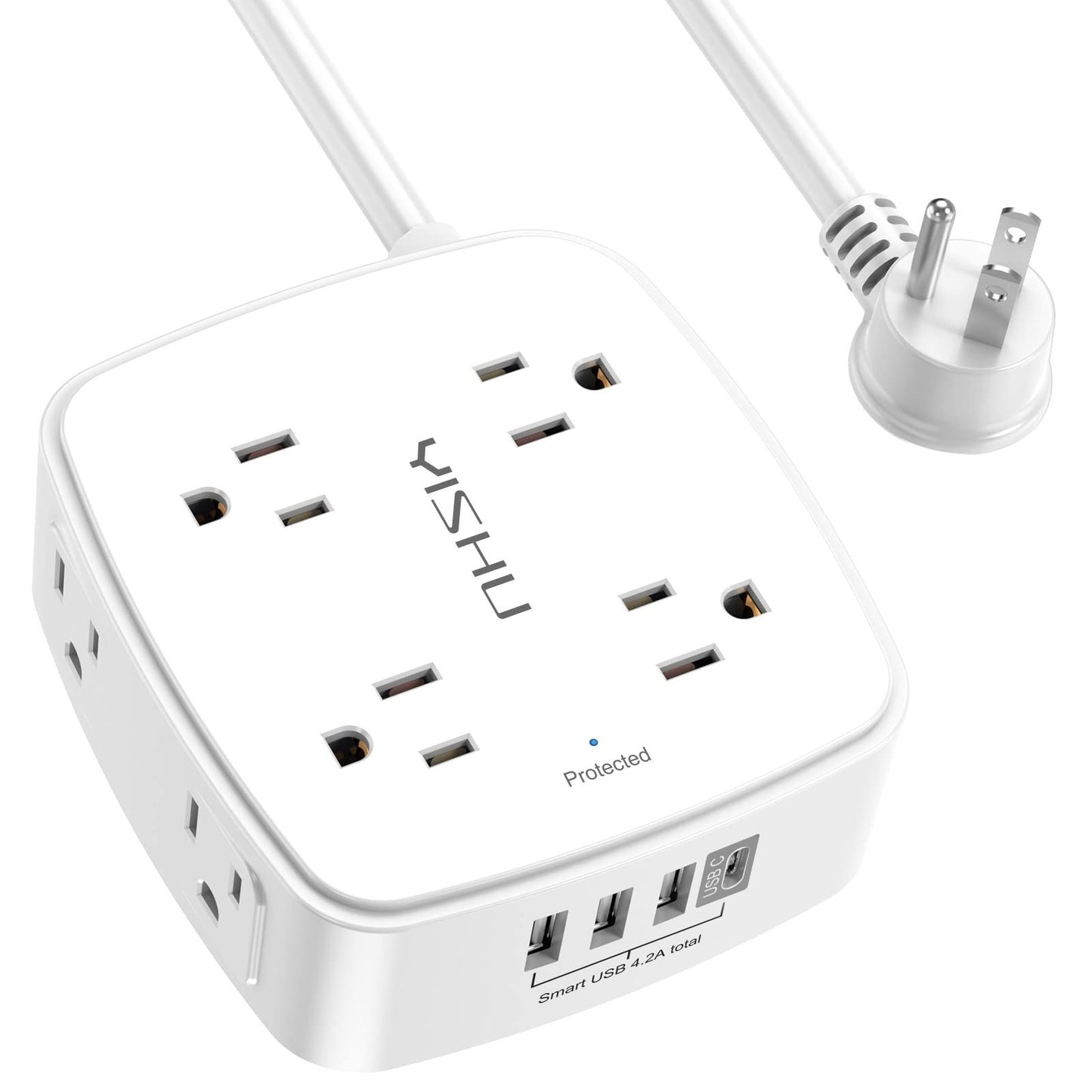 10ft Surge Protector Power Strip   8 AC Outlets & 4 USB Ports, Flat Plug, Wall M1