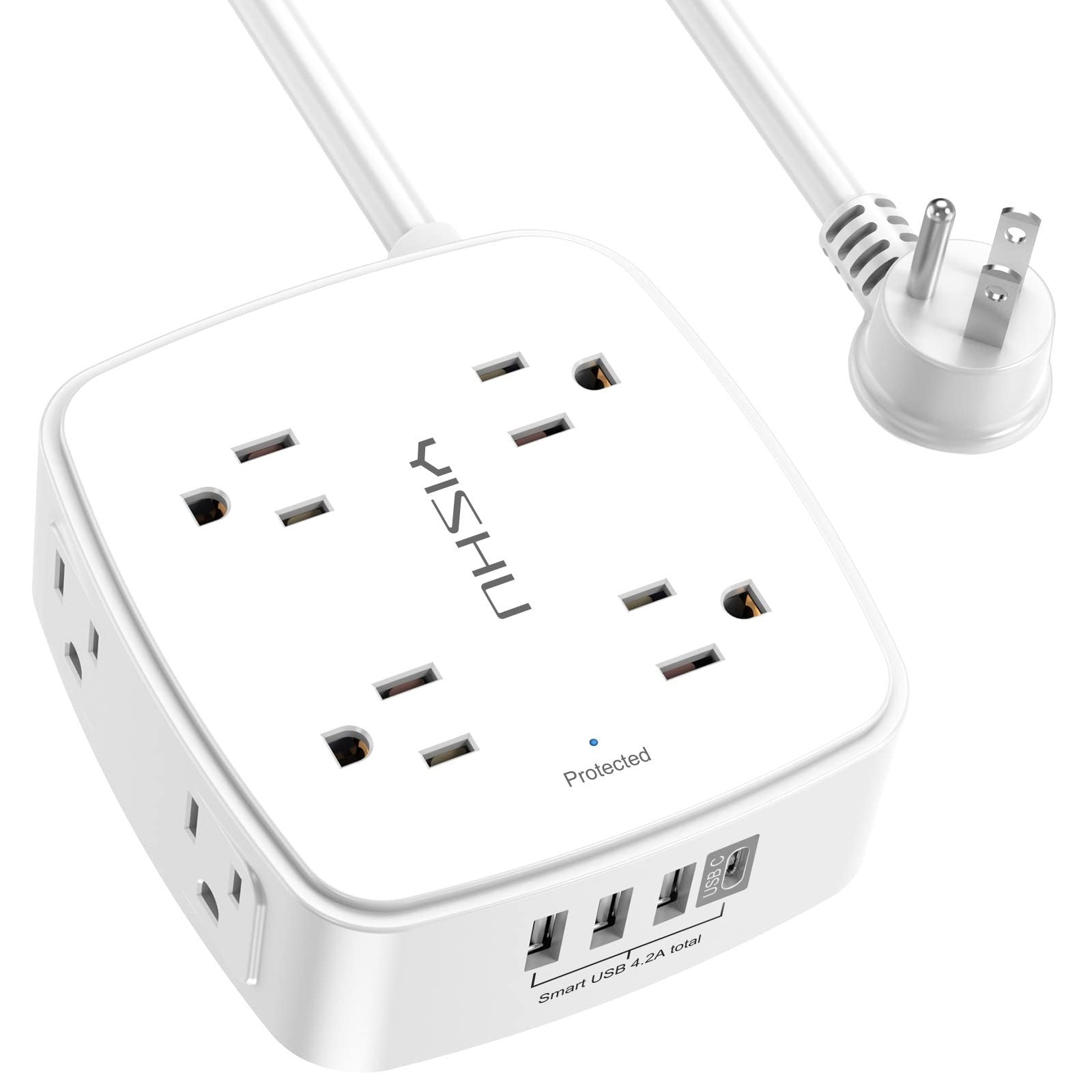 10ft Surge Protector Power Strip   8 AC Outlets & 4 USB Ports, Flat Plug, Wall M1