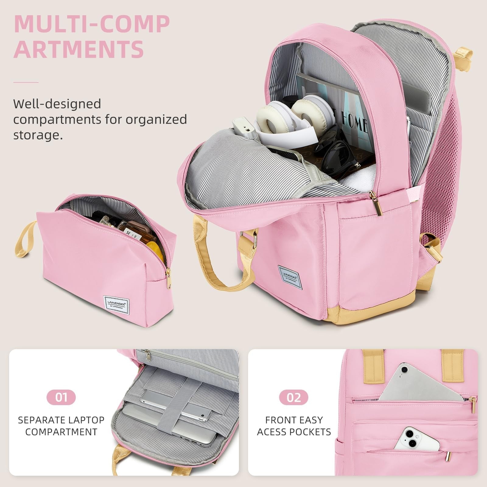 3-Piece Expandable Carry-On Luggage Set, Pink | Airline Approved, 360° Spinner W3