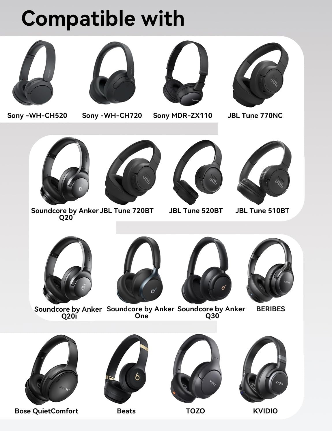 Over Ear Headphones Case for Sony WH CH520, JBL Tune, Soundcore Q20i/Q30, KVIDIO3