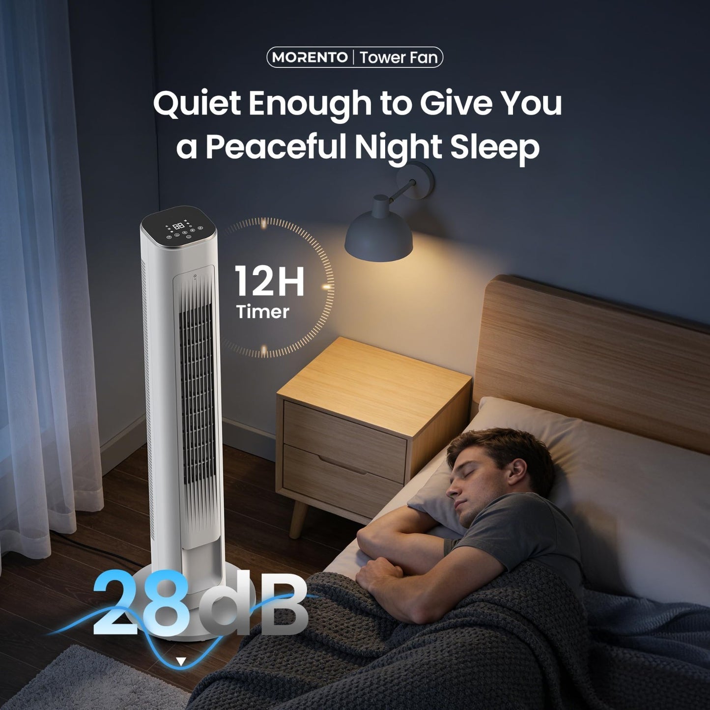 43" Smart Tower Fan   90° Oscillation, 12H Timer, 4 Modes & Speeds, Quiet 28dB,6
