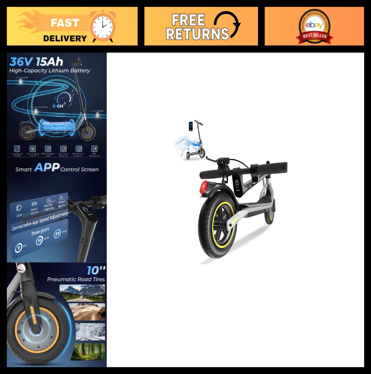 High-Power Electric Scooter for Adults & Teens, 1200W/1000W/500W Motor, 10"/8.5"0
