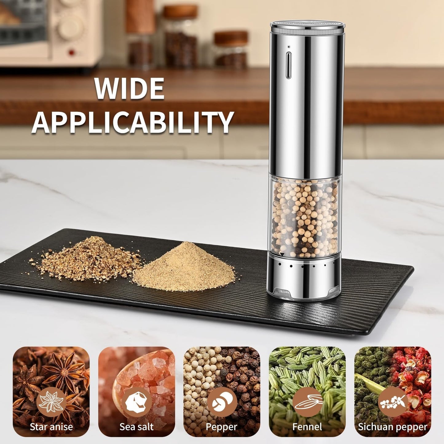 Electric Rechargeable Salt & Pepper Grinder Set   Automatic, Adjustable Coarsene6