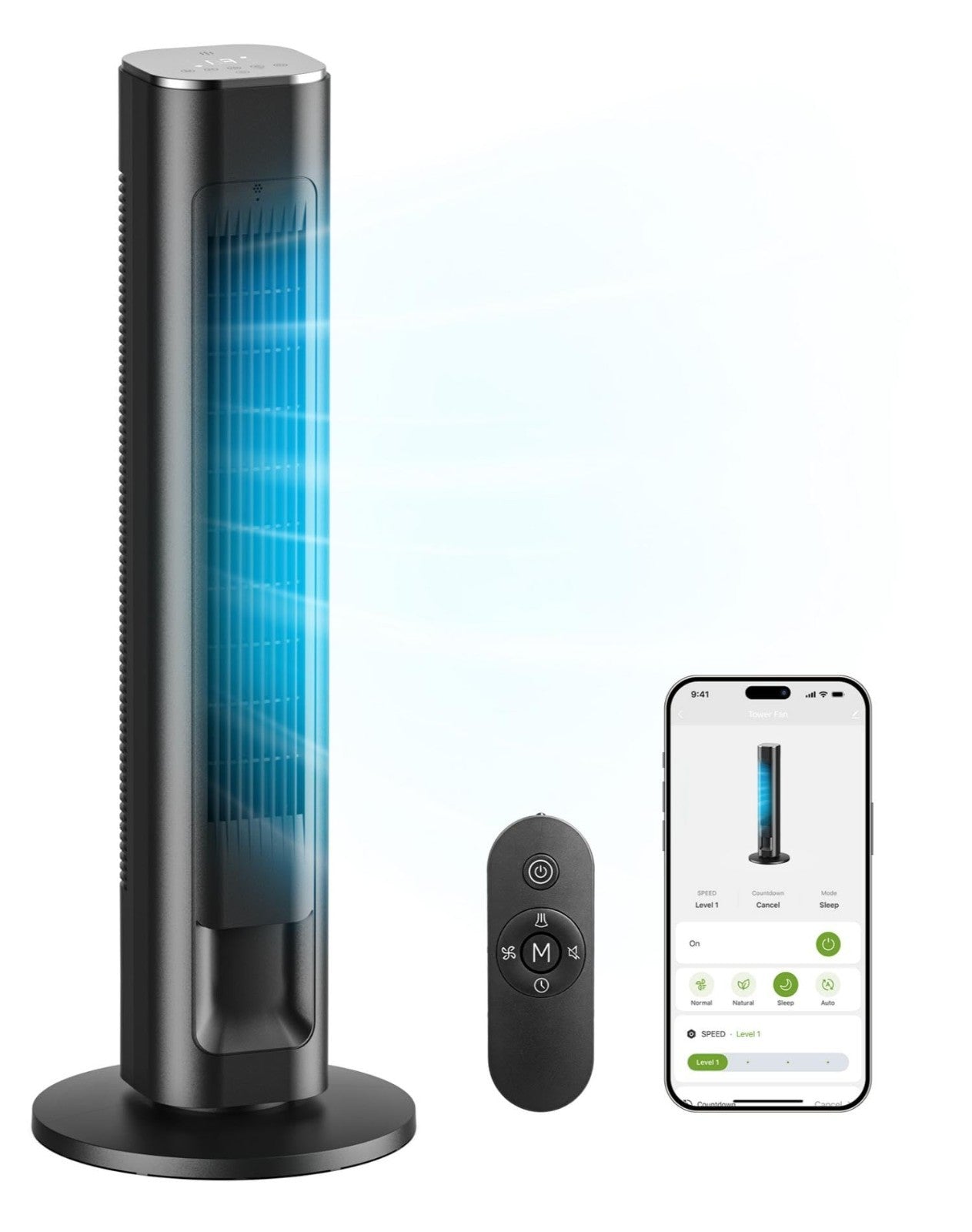 WiFi Smart Tower Fan 36"   Quiet 25dB, 4 Modes & Speeds, Remote, Oscillating, Ti1