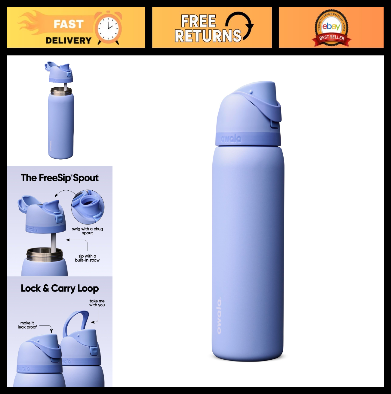 Insulated Stainless Steel Water Bottle 32 Oz with Straw   BPA Free, Travel Frien0