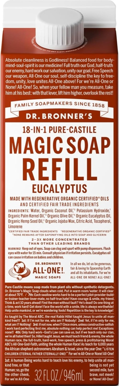 Pure Castile Liquid Soap Refill - Eucalyptus, 32oz - Organic, Vegan, Multi-Use f1